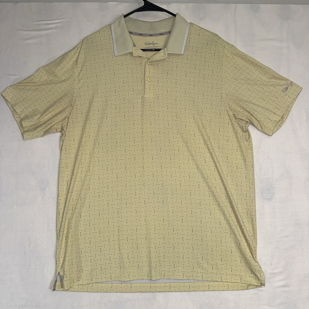 Men's Large Walter Hagen 11 Performance Golf Polo Shirt Yellow Golf Club Pattern